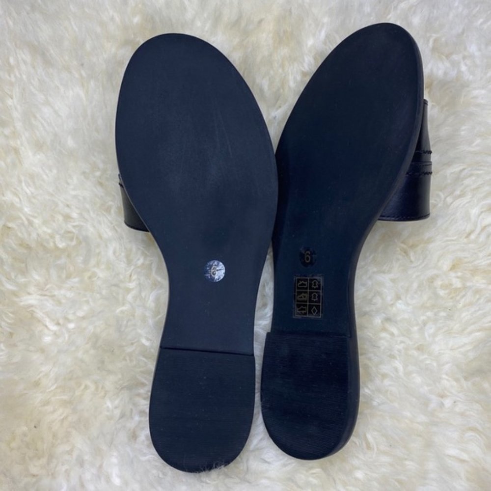 Tory Burch Everly Black Leather Slide Sandals 6 - Picture 5 of 8